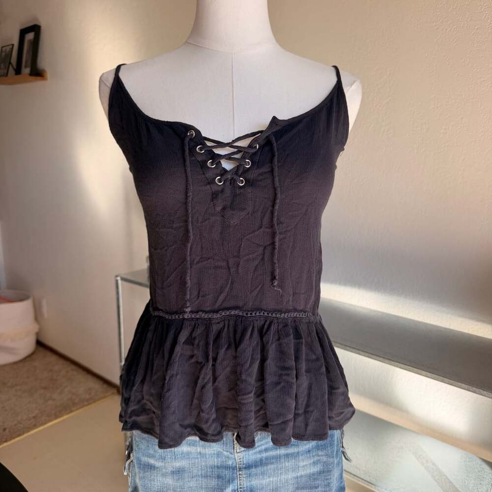 American Eagle Outfitters Peplum Tank Size M Black Lace-Up